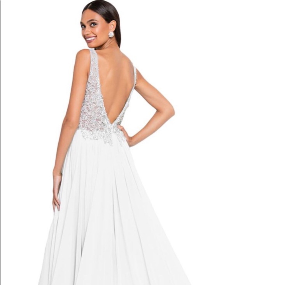 Tevani Couture Ivory Beaded Evening Dress